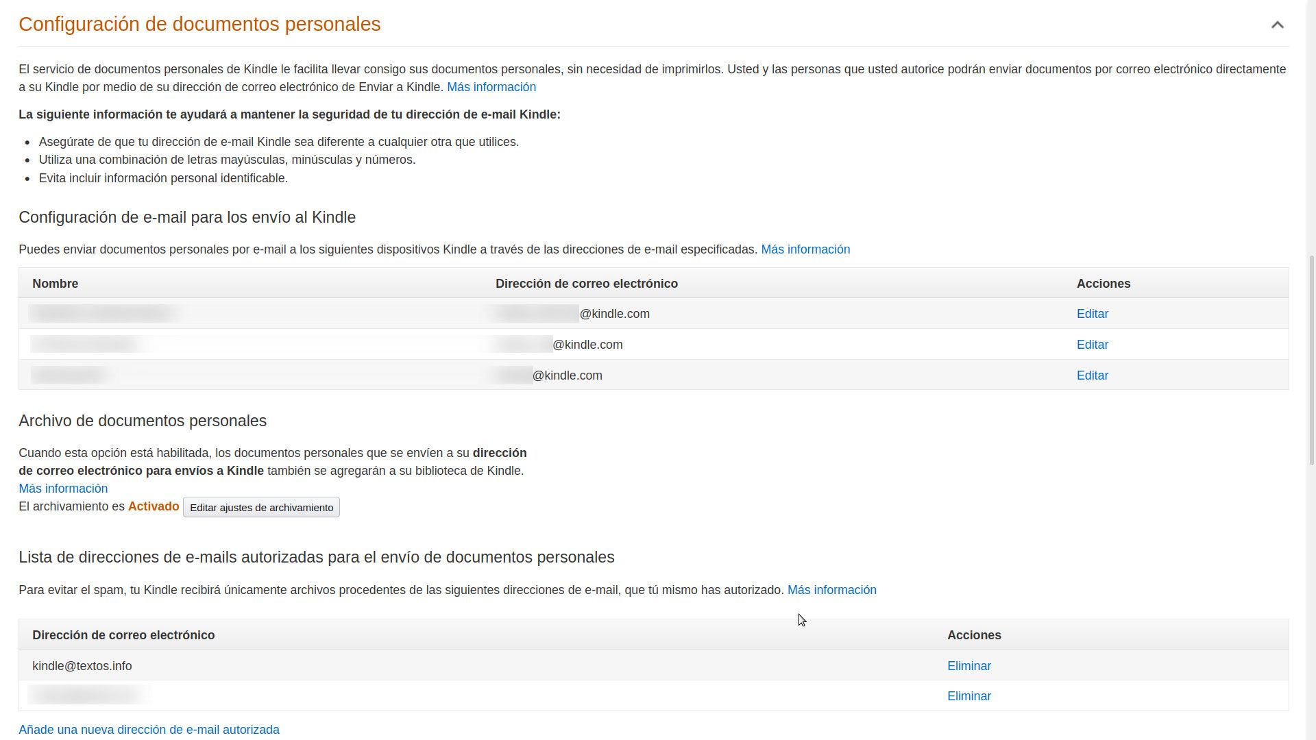 Configuración de documentos personales